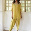 Yellow Lilly Kurta With Drape Pants