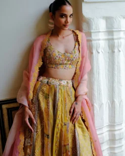Yellow Minimal Embroidery Lehenga Set