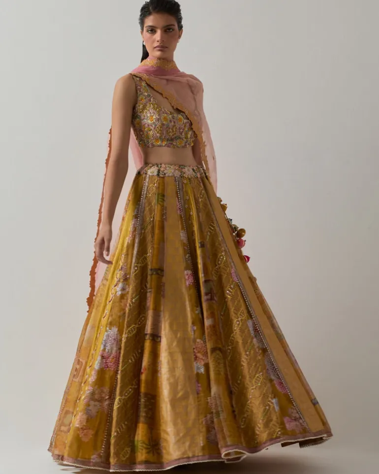 Yellow Minimal Embroidery Lehenga Set