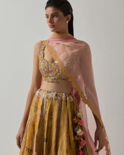 Yellow Minimal Embroidery Lehenga Set