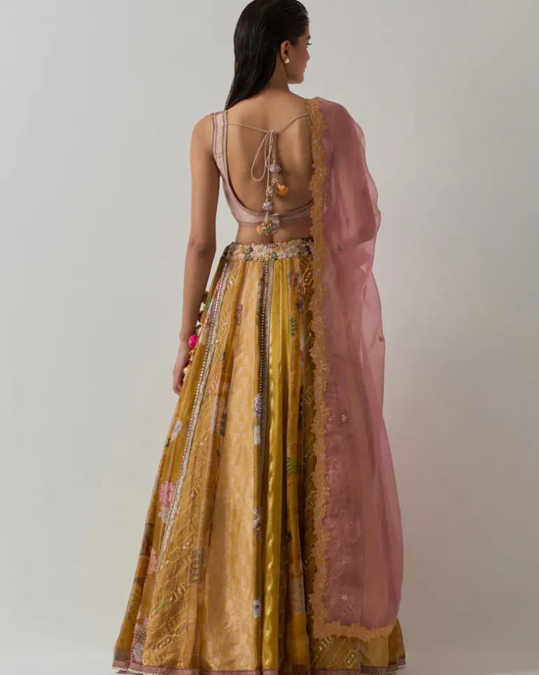 Yellow Minimal Embroidery Lehenga Set