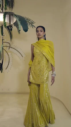 Yellow Mirror Work Sharara Set