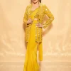 Yellow Mirror Work Stitched Sari Set