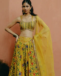 Yellow Mix Print Lehenga Set