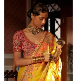 Yellow Organza Sari Set