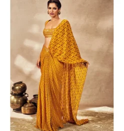 Yellow Pixie Dust Drape Sari Set