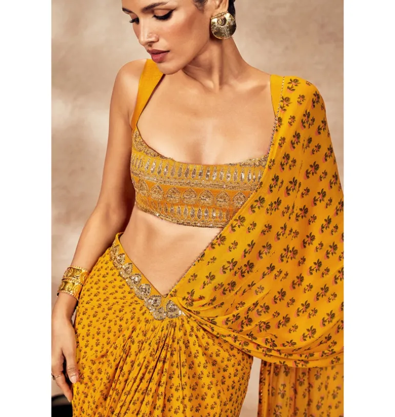 Yellow Pixie Dust Drape Sari Set
