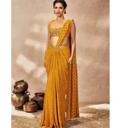 Yellow Pixie Dust Drape Sari Set