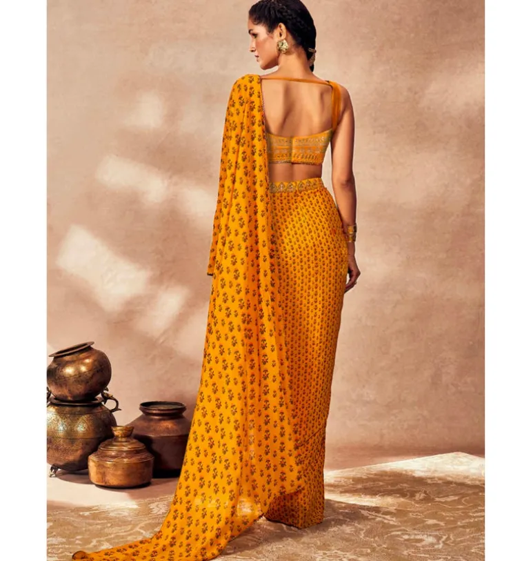 Yellow Pixie Dust Drape Sari Set