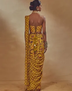 Yellow Printed Sari Set
