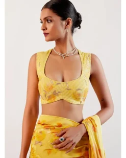 Yellow Pure Georgette Hand-Painted Embroidered Sari