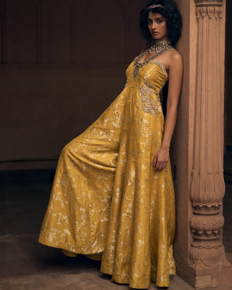 Yellow Russian Jacquard Jumpsuit