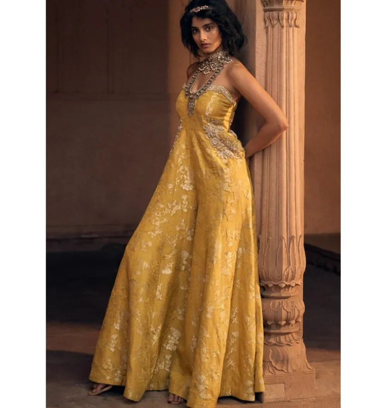 Yellow Russian Jacquard Jumpsuit