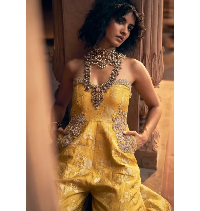 Yellow Russian Jacquard Jumpsuit