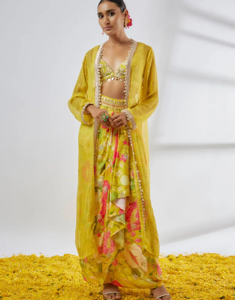 Yellow Saisha Drape Skirt Set