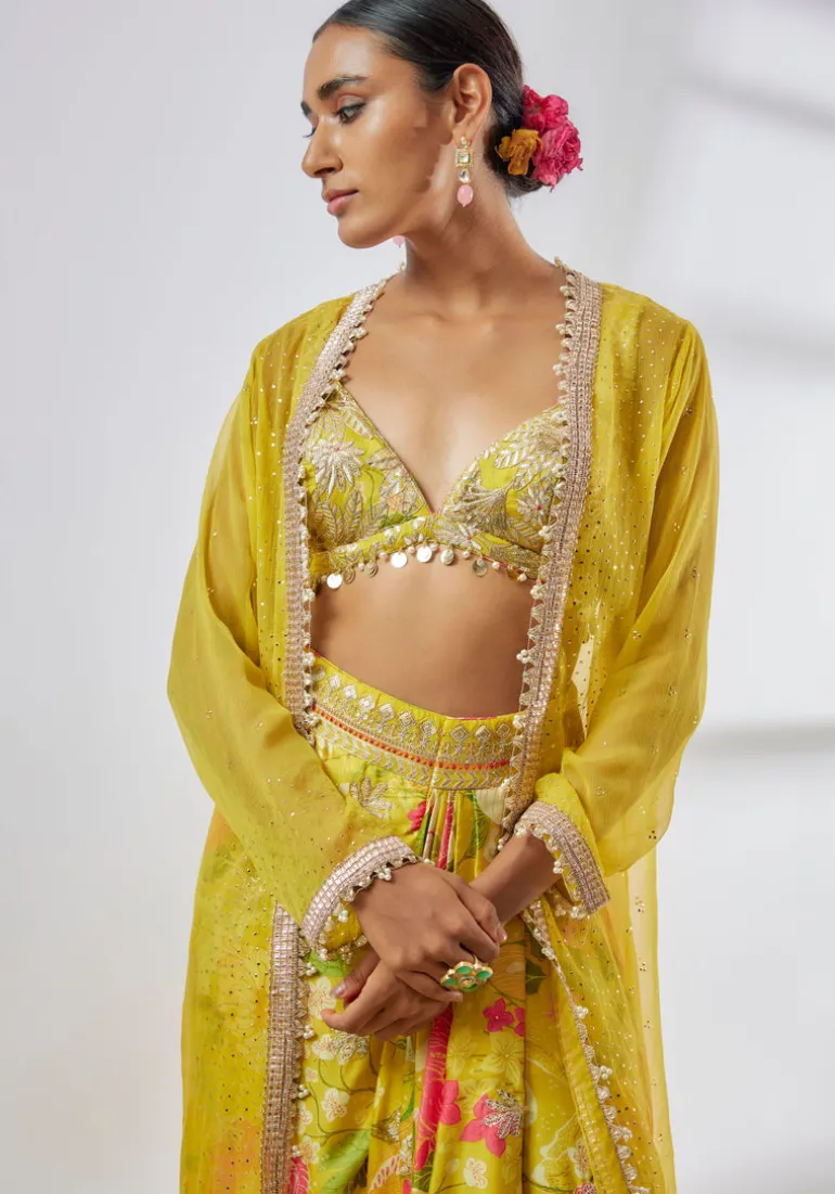 Yellow Saisha Drape Skirt Set