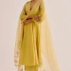 Yellow Silk Chanderi Dori Embroidered Anarkali Set